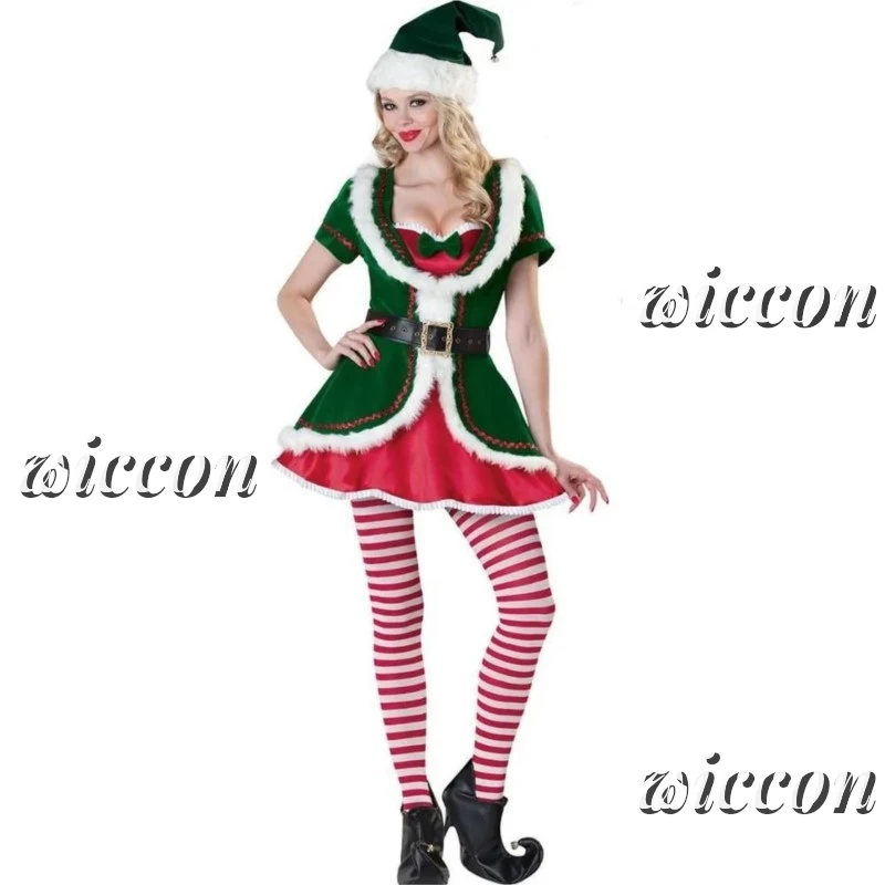 

Couple Green Santa Elf Cosplay Costume For Adults Perfect For Christmas New Year Carnival And Fancy Dress Parties