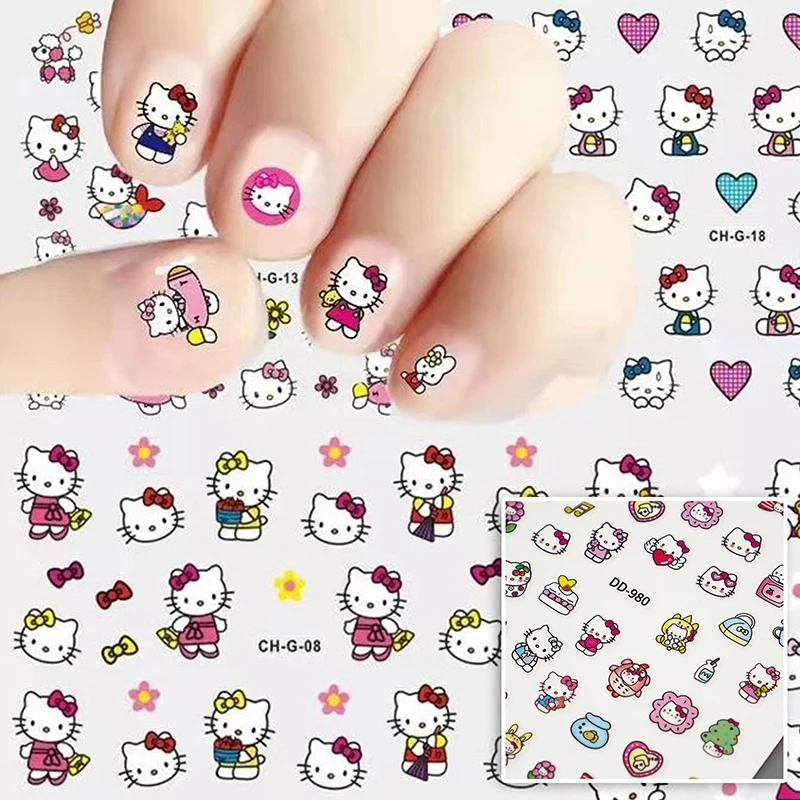 1 Sheet Sanrio Hello Kitty 3D Nail Stickers Press On Nails Cartoon Kuromi Cinnamoroll Stickers Nail Art Decoration