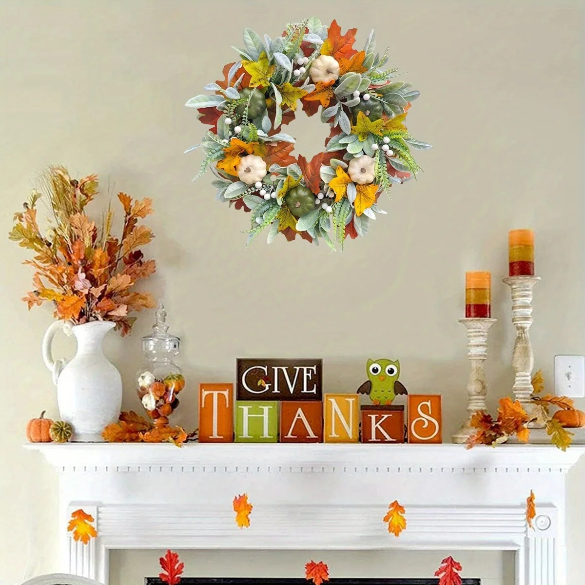 

White Pumpkins Fall Wreaths, Thanksgiving Wreaths White Pumpkin Maple Leaf Wreath Harvest Festival Pumpkin Maple Leaves