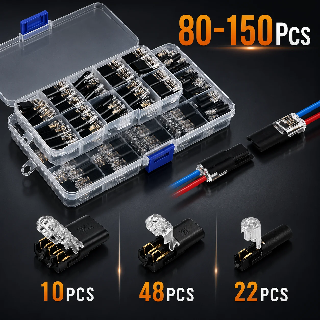 80/150PCS Electrical Wire Connector Kit 1/2/3 Pin No Strip Plug-In Cable Connectors for LED Strip Car Audio Low Voltage Wiring