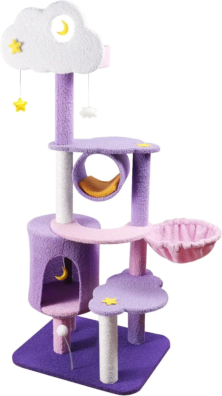 

Lucky Monet 59 Inches Cat Tree for Indoor Cats, Multi-Level Tower for Large Cats Cute Purple Pink Cat Tree Unique