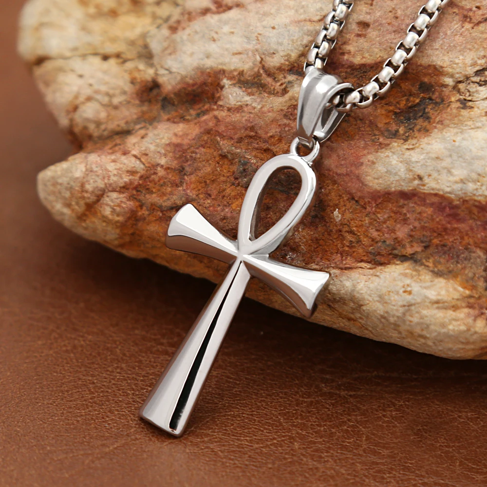 Fashion Vintage High Polish Stainless Steel Ankh Cross Pendant Necklaces for Men Women Classic Simple Jewelry Gift Accessories