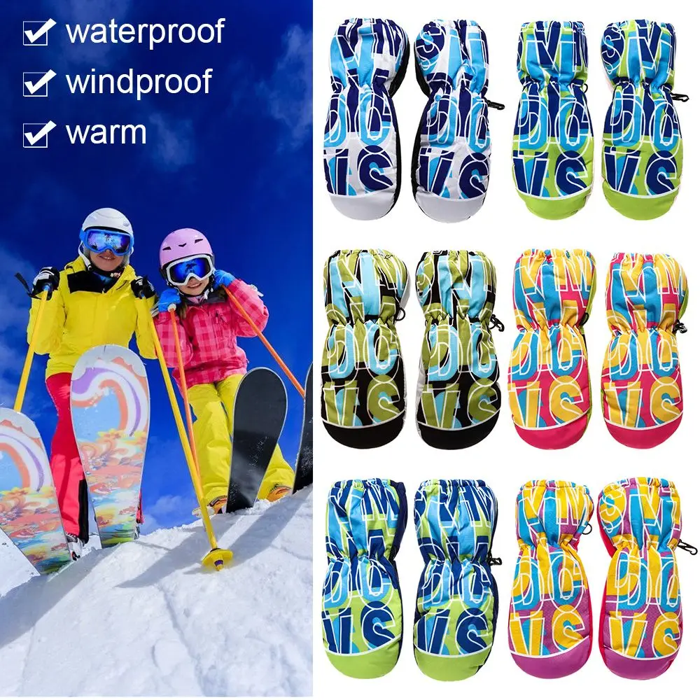 Fashion Windproof Cartoon Non-slip Waterproof Sports Mittens Kids Ski Gloves Thick Warm