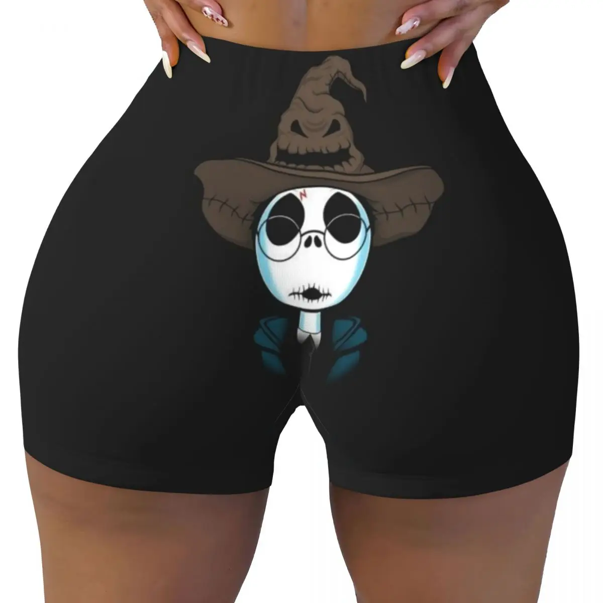 

Custom Jack Skellington Volleyball Biker Gym Shorts Women's Nightmare Before Christmas Athletic Workout Yoga Shorts