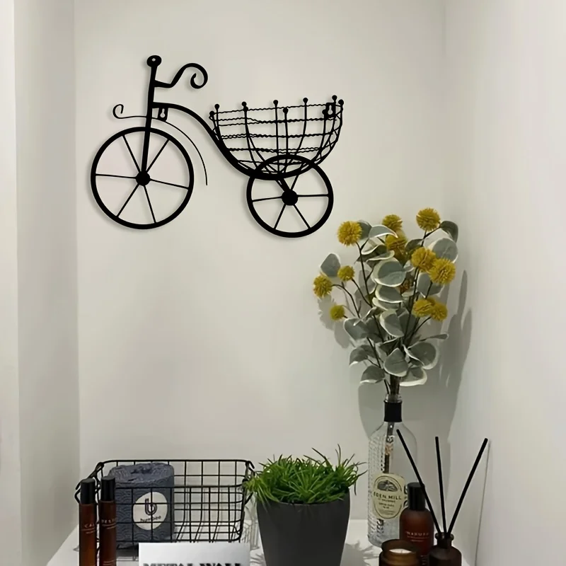 1 Stück Fahrrad-Blumenkorb als Wanddekoration, Vintage Metall-Pflanzenhalter für Garten und Terrasse
