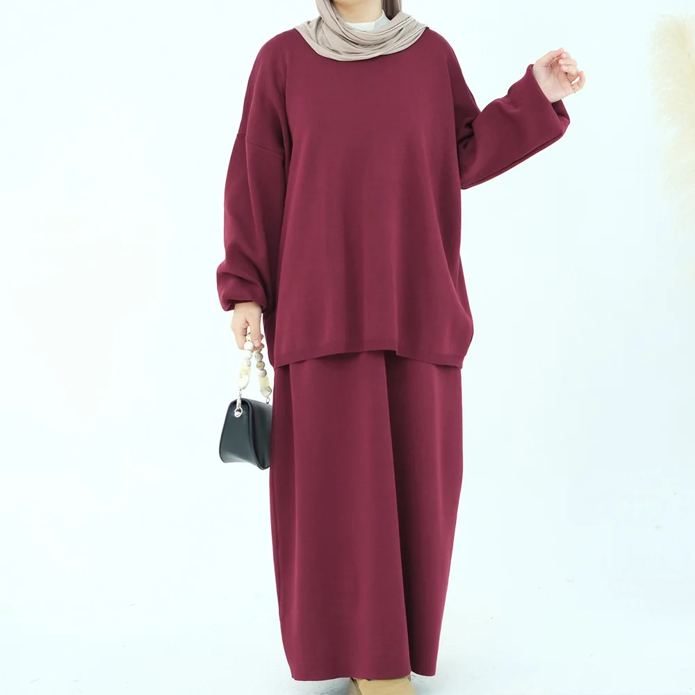 Warm Muslim Set 2 Piece, Knitted Loungewear, Pullover Sweater, Long Skirt, Loose Co-Ord Sets, Islamic Clothing, Autumn, Winter