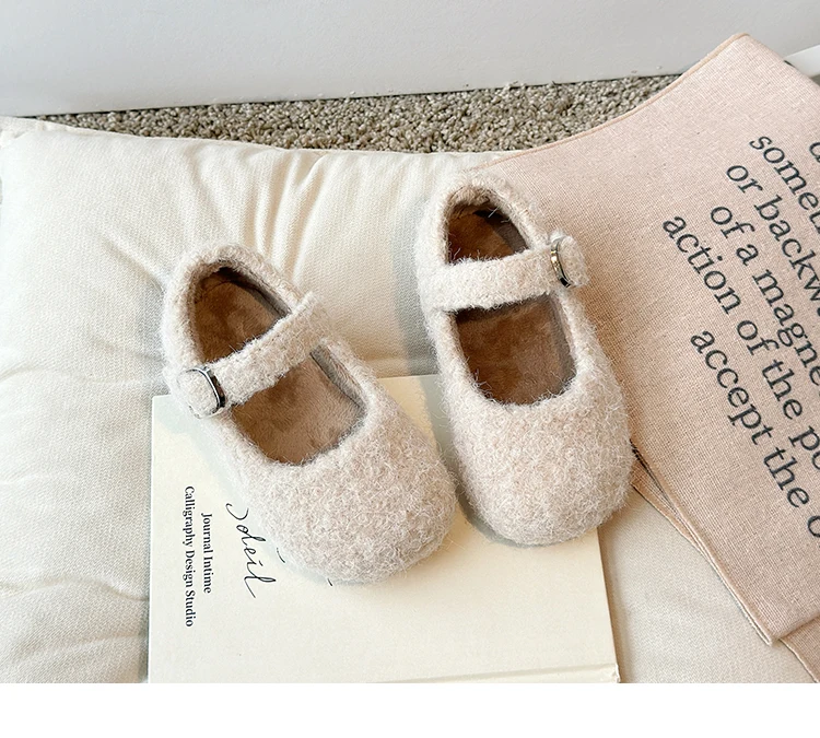 Kids Multi-color Flat Bottomed Cotton Shoes with A Straight Strap Anti Slip Soft Sole Round Toe Winter Casual Warm Cotton Shoes