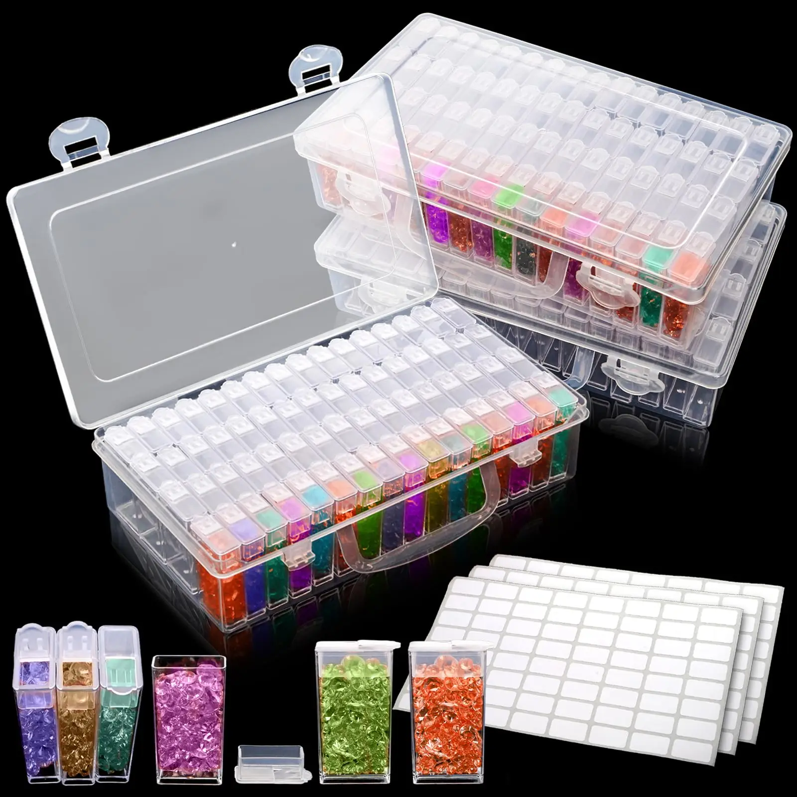 

Набор из 3 контейнеров для хранения алмазной мозаики, акриловая коробка для бусин на 192 ячейки с этикетками, футляр для 5D алмазной мозаики, для вышивки и рукоделия