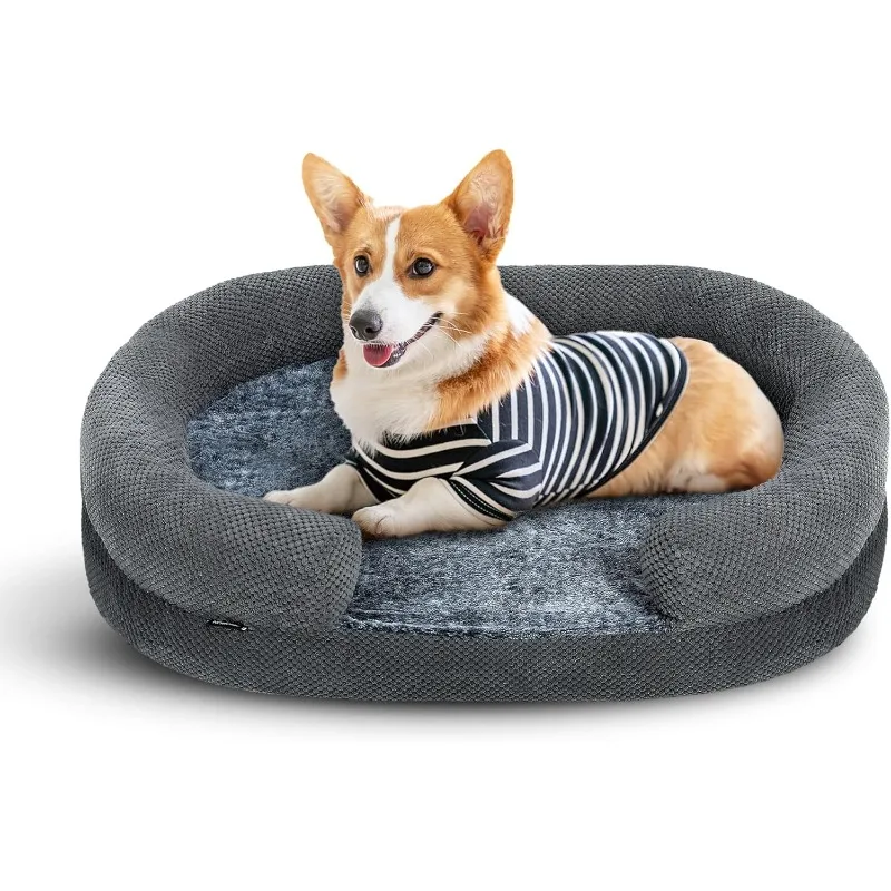 Orthopedic Dog Bed for Small Dogs, Egg Crate Memory Foam Sofa with Sides and Washable Cover, Cute Dog Bed and Couch