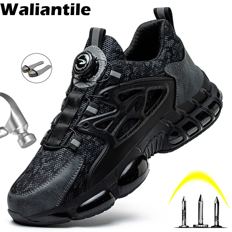 Waliantile Brand Quality Safety Work Shoes For Men Construction Working Boots Steel Toe Anti-smash Indestructible Sneakers Male