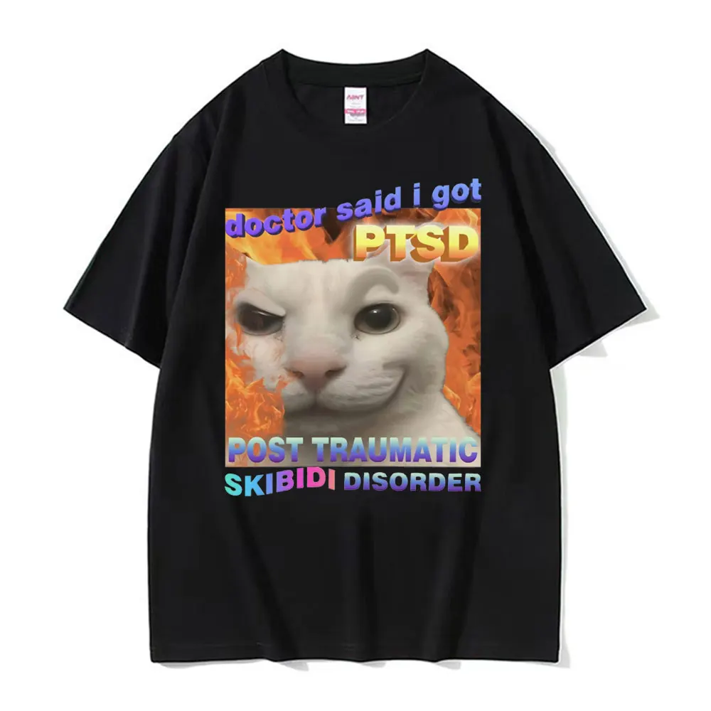 Skibidi Disorder Funny Cute Cat Meme Tee Shirt Gift Men Women Vintage Fashion Casual 100% Cotton Short Sleeve T-shirt Streetwear