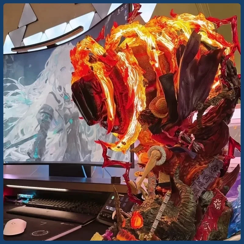 

HOT One Piece gk anime figure luffy with toys led gear 3 red rock statuette pvc model collectible decoration birthday present