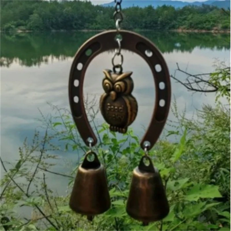 Lucky Horseshoe Wind Chime With Owl And Butterfly Hanging Chain Rustic Boho Style For Home And Garden Table Decor Gift For Women