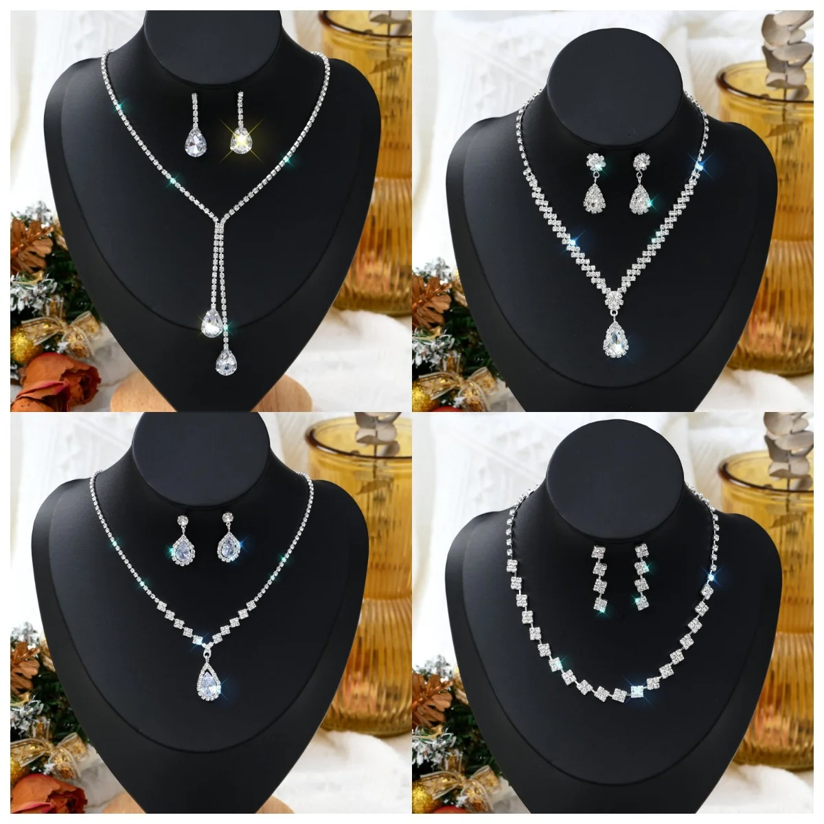 1 Set Of Fashionable And Simple Water Droplet Necklace, Earrings, Jewelry Set, Women's Wedding Banquet Party Daily Accessories