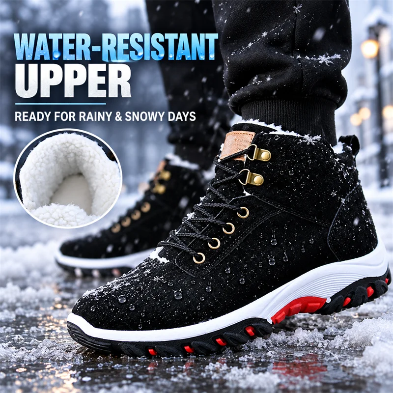 Warm Boots for Men Snow Boots Winter Warm Sneakers with Fluf Outdoor Hiking Shoes Anti-skid Working Shoes for Men Platform Boots