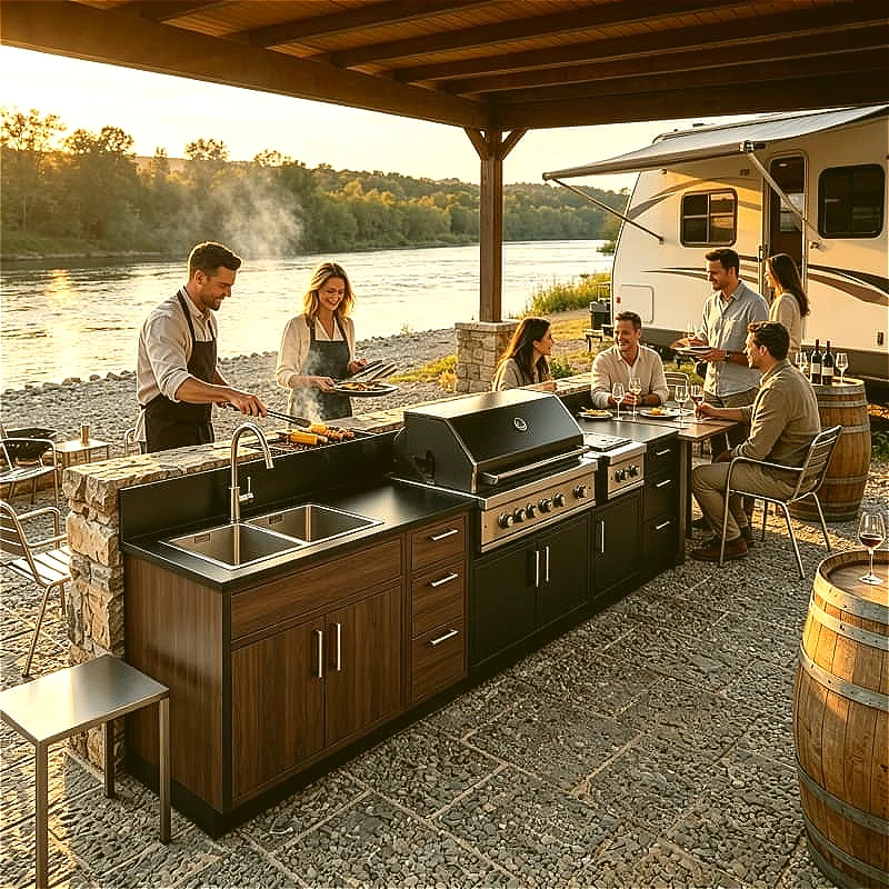 Space Saving Outdoor Kitchen Island Stainless Steel Gas Grill Sink Drawer For Small Patio Balcony Garden Customized