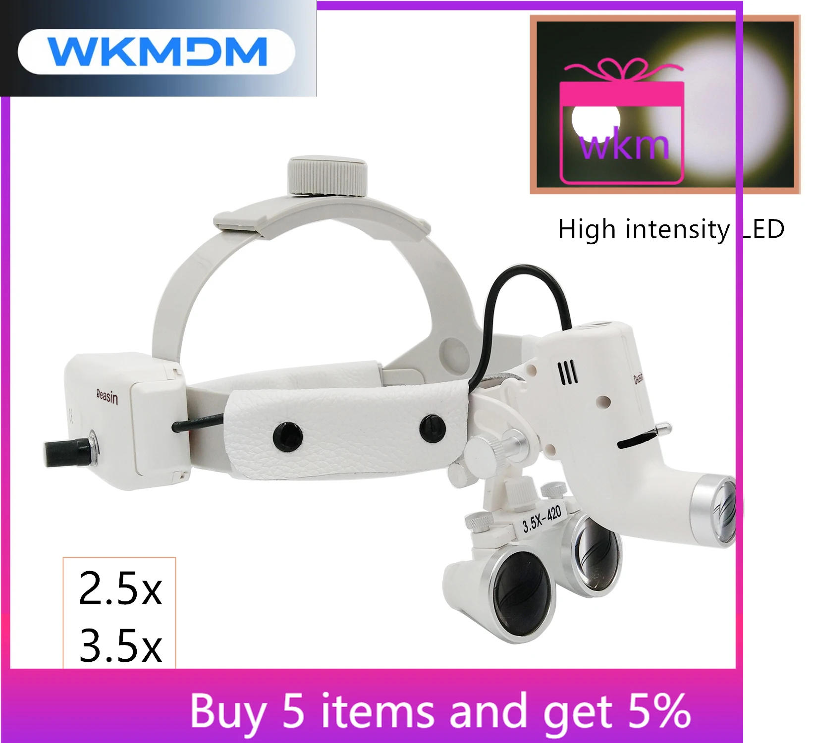 2.5x/3.5x den tal Binocular Magnifier Loupes With 5W Focusing Headlight Black/white LED Surgical Loupes den tal Lab Equipment