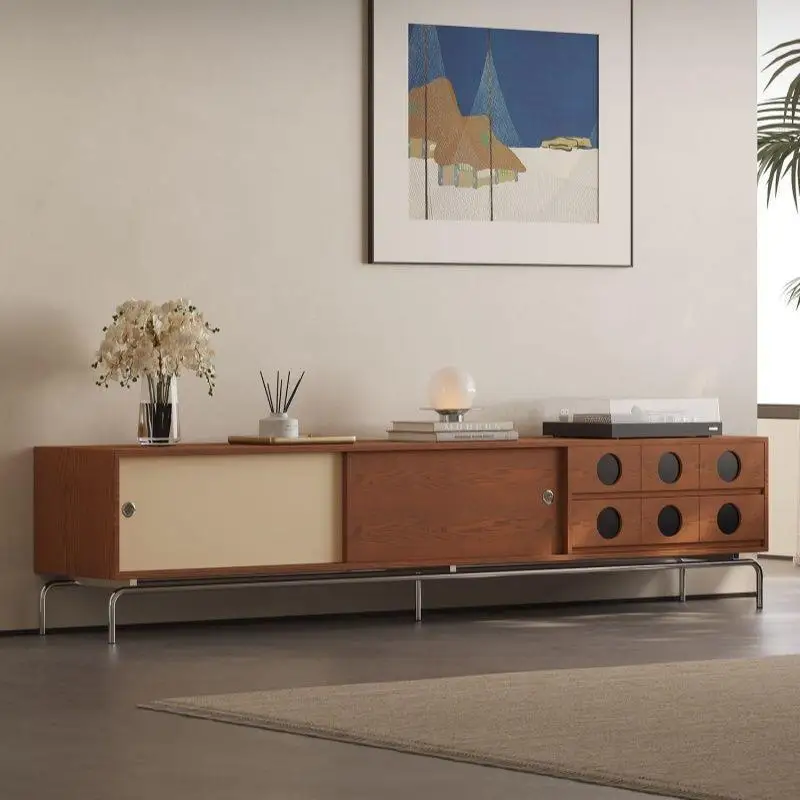 Medieval style color matching solid wood TV cabinet Nordic home retro small apartment living room storage floorcabinet audio-vi