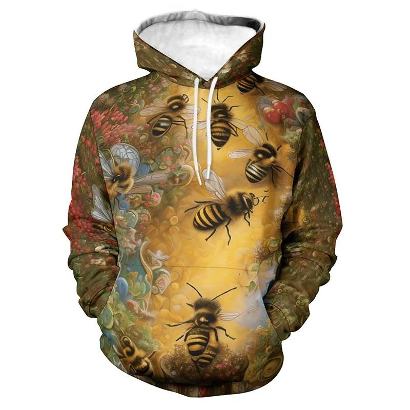 Yellow Honeycomb Hoodie Men's Clothing 3D Printed Bee Honey Pullover Sweatshirt Harajuku Trend 2024 Autumn Outdoor Hoodies