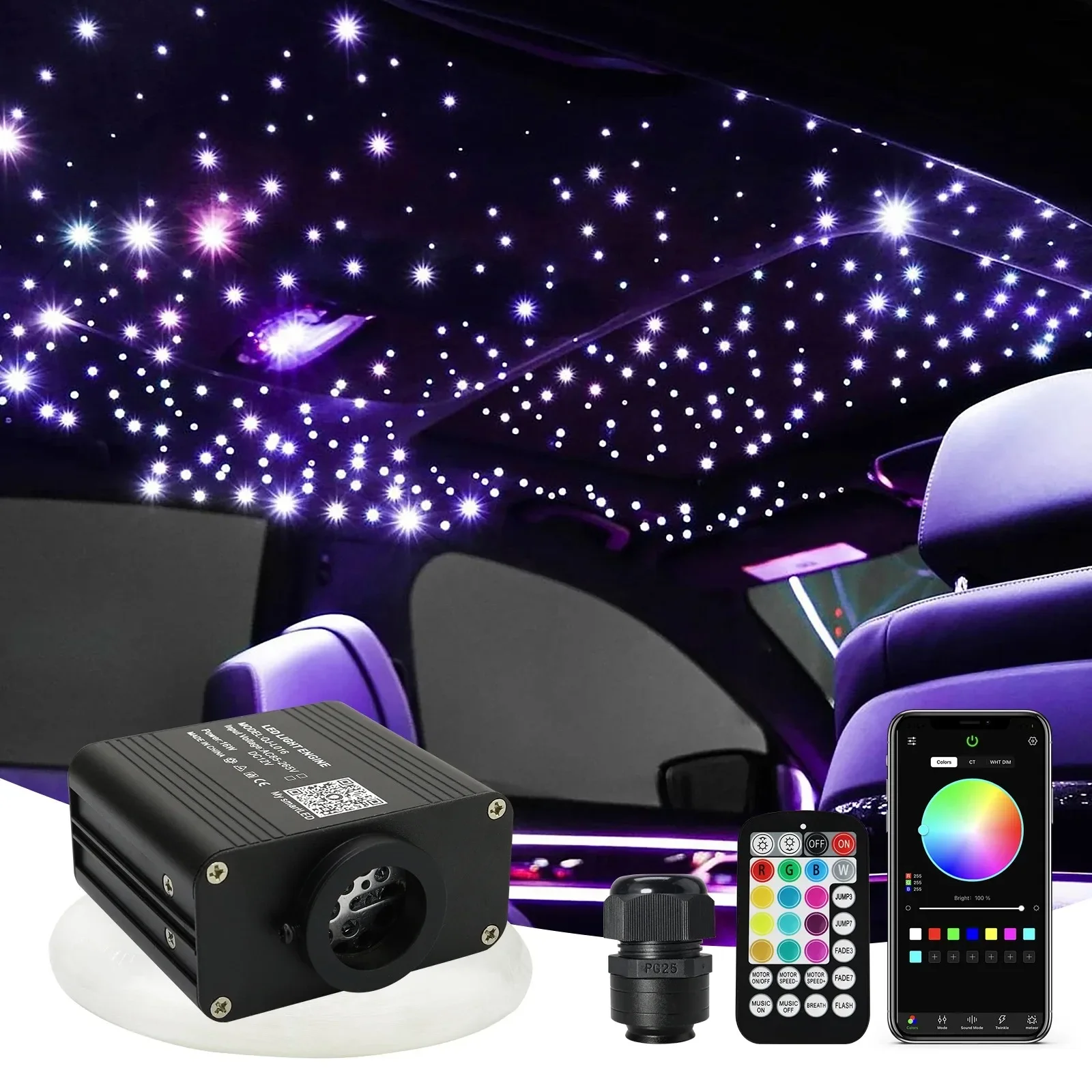 

Pop New 16W Glowing RGB Fiber Starry Sky Ceiling Kit With Smart APP Voice Control LED Car Starry Sky Fiber Light