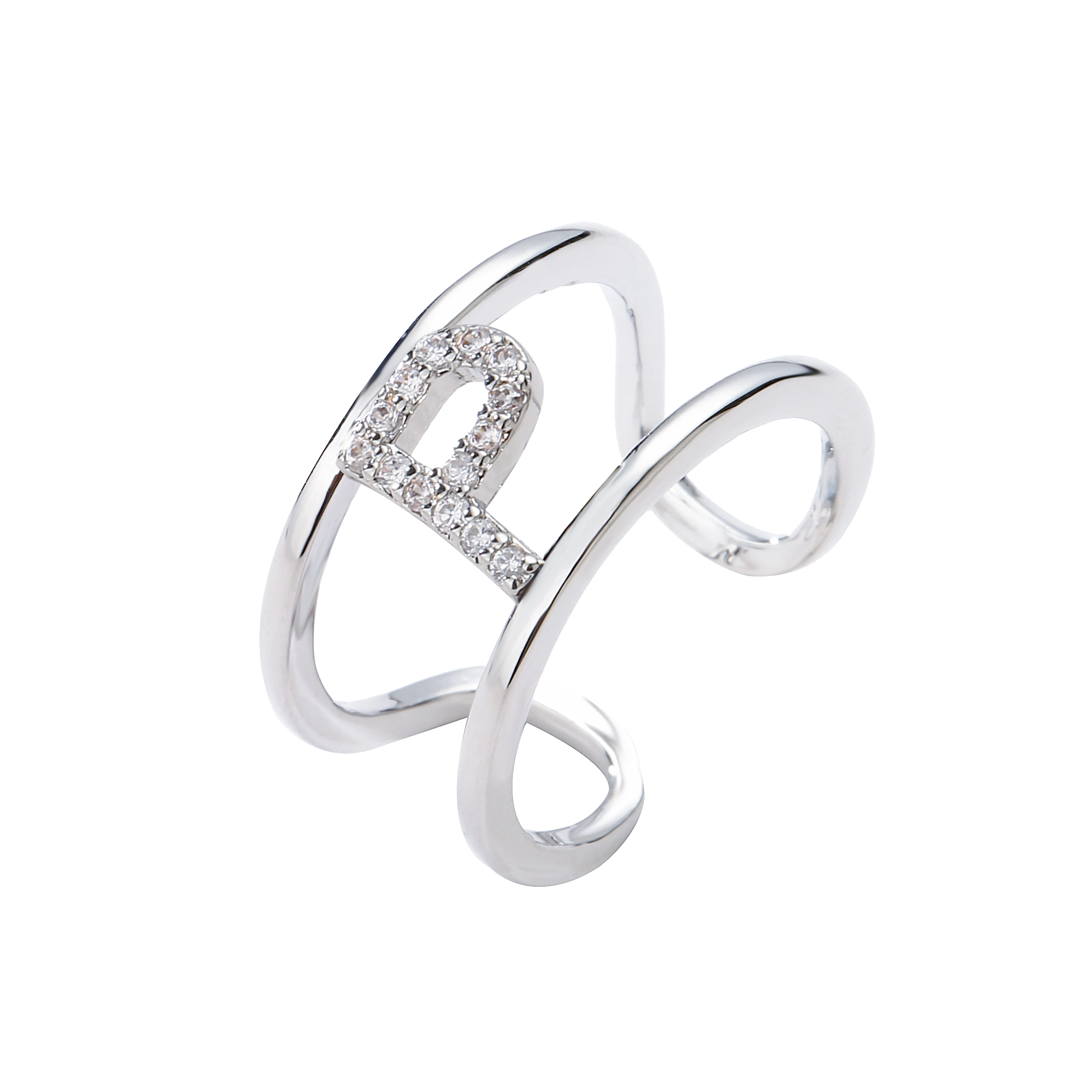 HECHENG， A-z Letter Adjustable Rings Silver Color Alphabet Initials Name Rings For Women Birthday Gifts Party Jewelry Wholesale