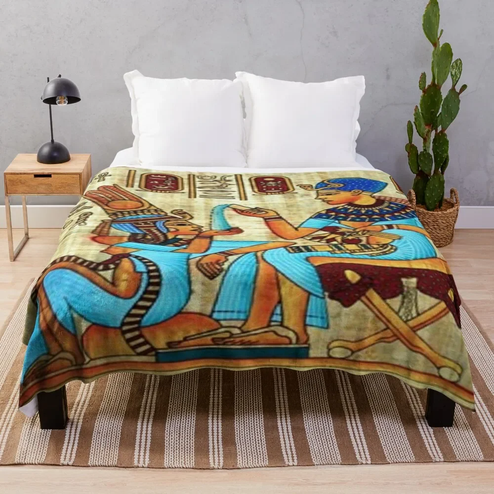 King Tut Perfuming His Wife Throw Blanket Beach Bed covers Cute Plaid Bed Fashionable Blankets