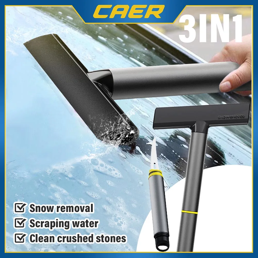 CAER Portable Rainy Glass Window Cleaning Tool Wiper 3 IN 1 Windshield Rearview Mirror Squeegee Brush TPU Snow Ice Shovel Tool