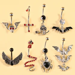 Halloween Punk Belly Button Rings For Women Girls Personalized Gothic Bat Skull Heart Navel Ring Body Piercing Jewelry Gifts