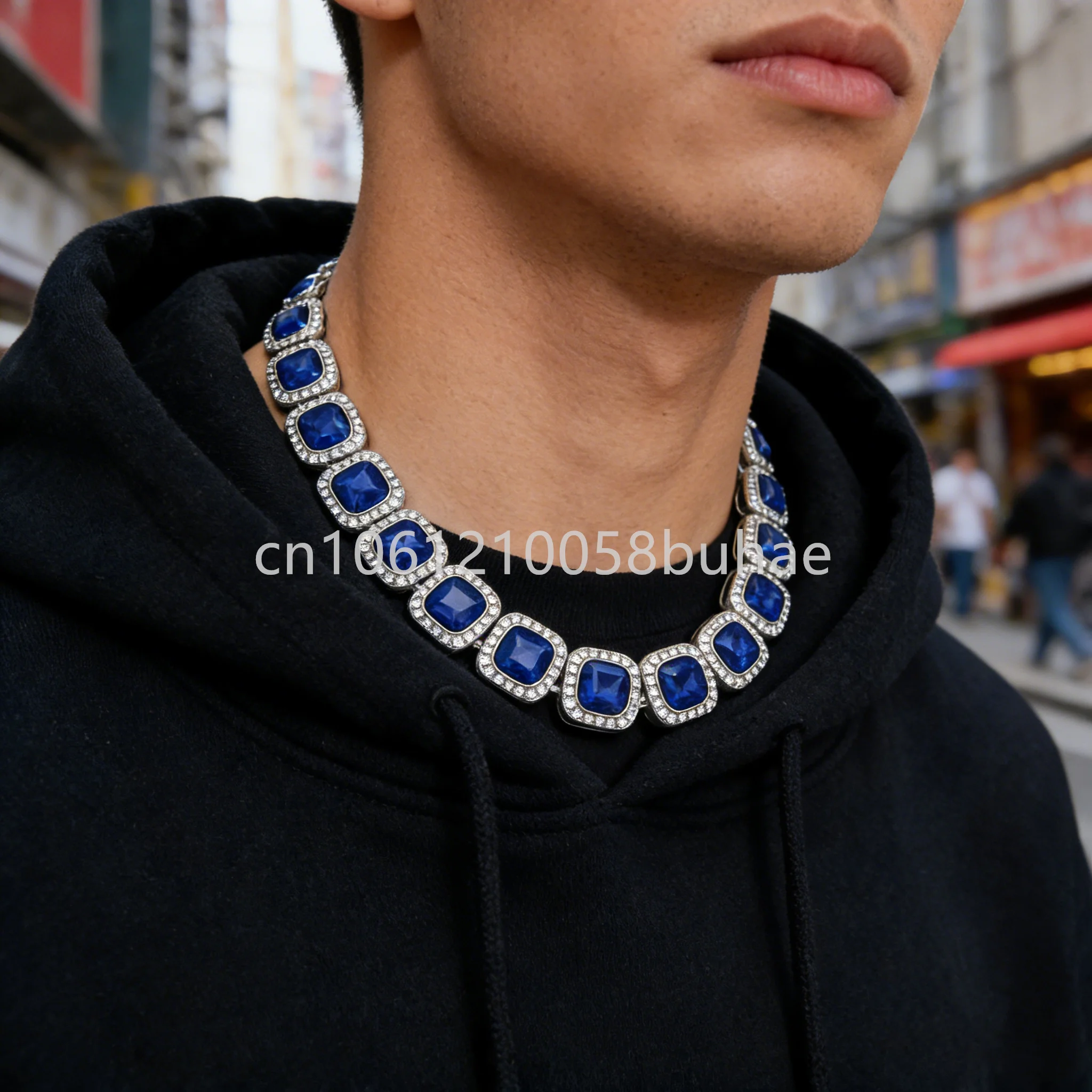 New Iced Out Bling Chain Choker Necklace Blue Zircon Rhinestones Tennis Chain Bracelets Hiphop Jewelry For Men Women