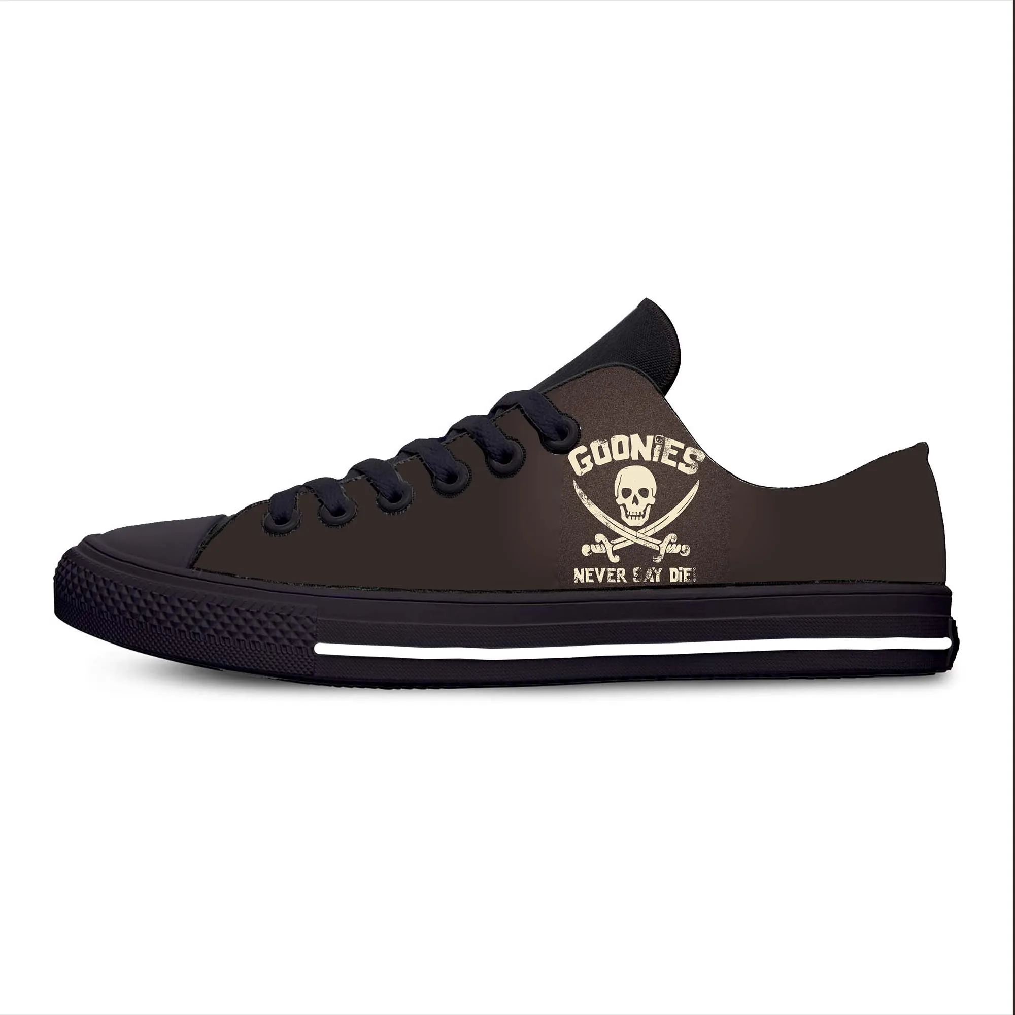 Die Skull Say Pirate Never Skeleton Skull Goonies Casual Cloth Shoes Low Top Comfortable Breathable 3D Print Men Women Sneakers