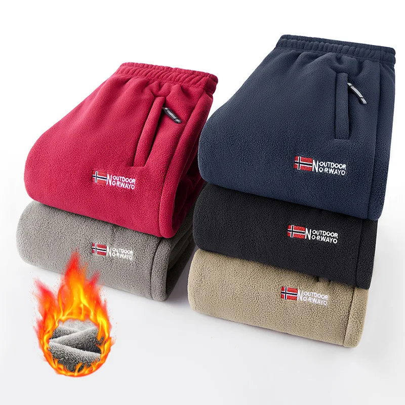 Men's Polar Fleece Pants Winter Thicken Warm Casual Fleece-Lined Jogging Sweatpants Men Loose Oversized Straight Trousers Male