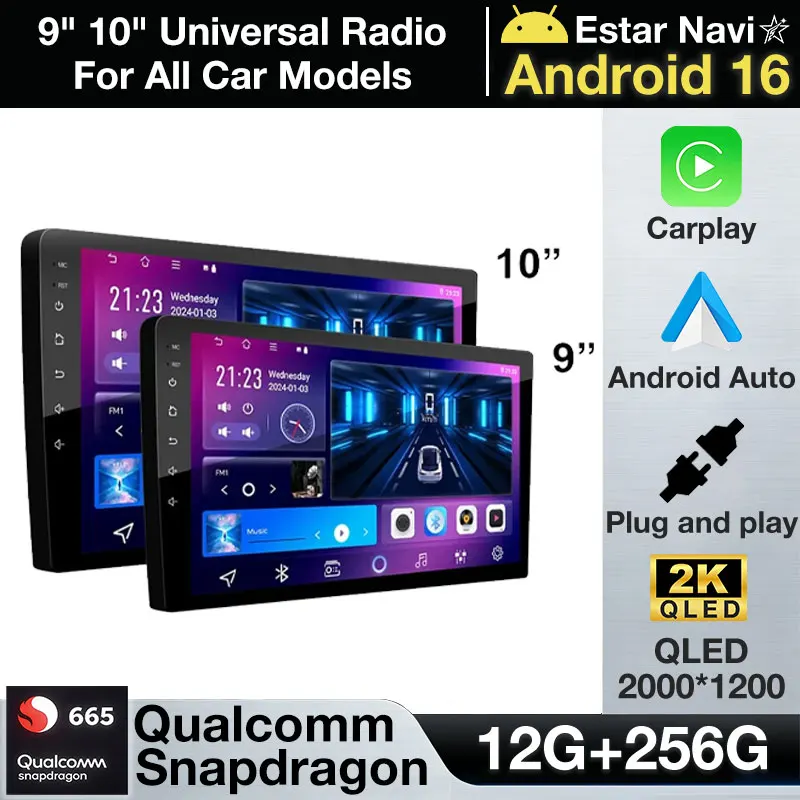 

9''10'' 2 Din Android 16 Автомобильная мультимедийная система с GPS, Carplay, универсальная стереосистема для Volkswagen, Nissan, Hyundai, Toyota, Honda