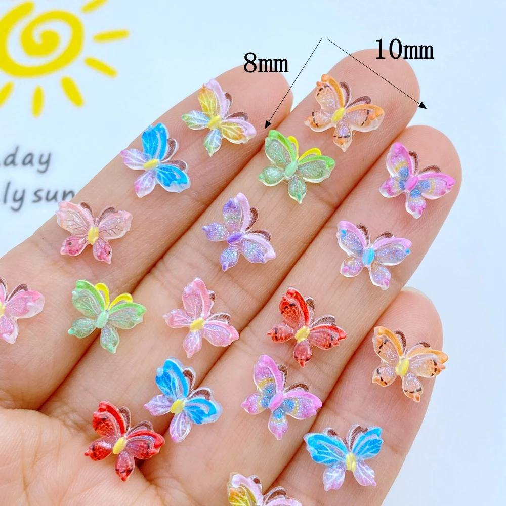 50Pcs Mini Colorful Butterfly Resin Gem Stones DIY Nail Crafts 3D Stickers For Gel Polish Nail Accessories Multi-Colors Flower