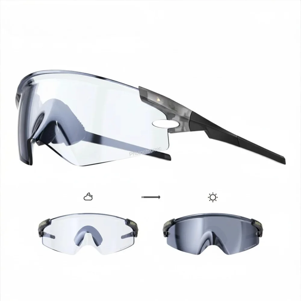 Frameless TR90 Photochromic Windproof Cycling Goggles Safety Eyewear for Outdoor Sports-Running Mountaineering