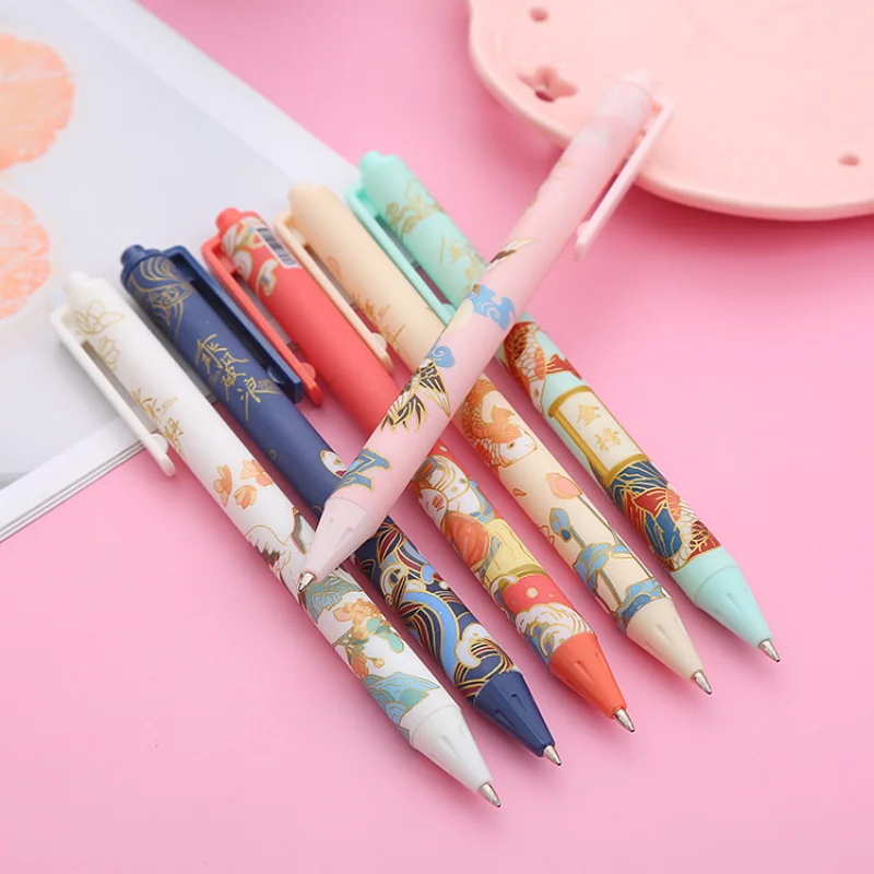 24 Pcs Wholesale Vintage Chinese Style Koi Press Pen High Appearance Student Press Neutral Water Pen Stationery Office Supplies