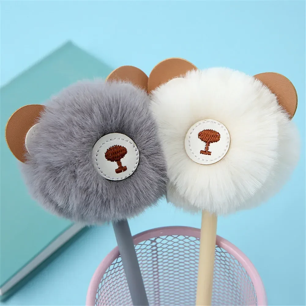 Kawaii Fluffy Cartoon Bear Hair Ball Gel Pen Signature Pen Neutral Pen 0.5mm Black Ink Writing Supplies School Office Stationery