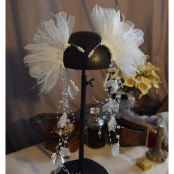 New Fashion Creativity crepe Feather Gauze Flower Elf Ear hang Bridal Earrings