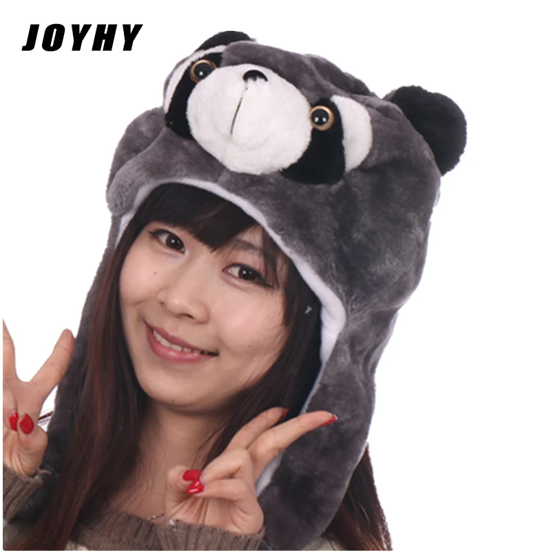 JOYHY Womens Teenages Kids Girls Boy Cartoon Eapflap Animal Hats Cute Raccoon Shark Wolf Plush Winter Warm Beanie Cap Cosplay