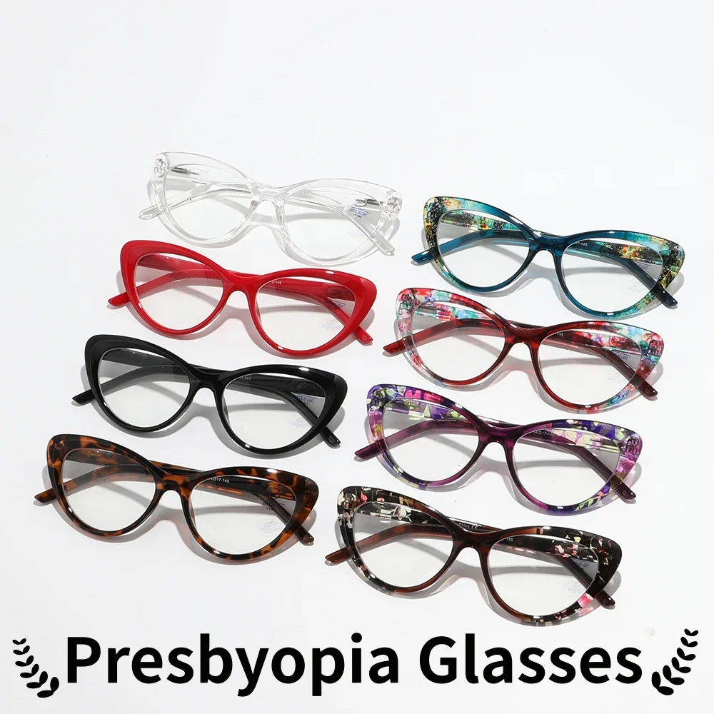 

Fashionable Anti Blue Light Cat Eye Frame Reading Glasses for Women European and American Versatile Bag Flower Reading Glasses