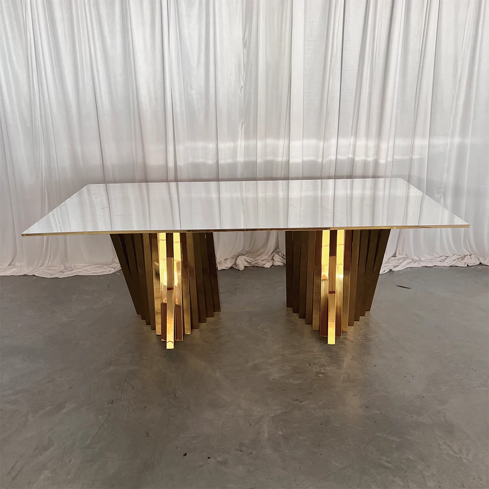 

Luxury Silver And Filden Stainless Steel Wedding Banquet Dinning Table For WEedding