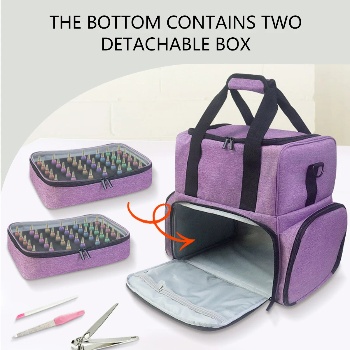 Nail Polish Organizer Backpack Holds 80 Bottles Nail Accessories Storage with 2 Removable Bags Double Layer Nail Pol Salon Tools