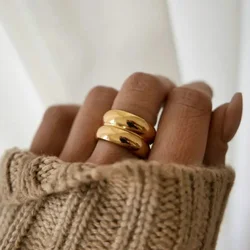 Yori Stainless Steel Creative Rings Gold Texture Metal 18 K Plated Statement Trendy Jewelry Bagues Pour Femme Gift