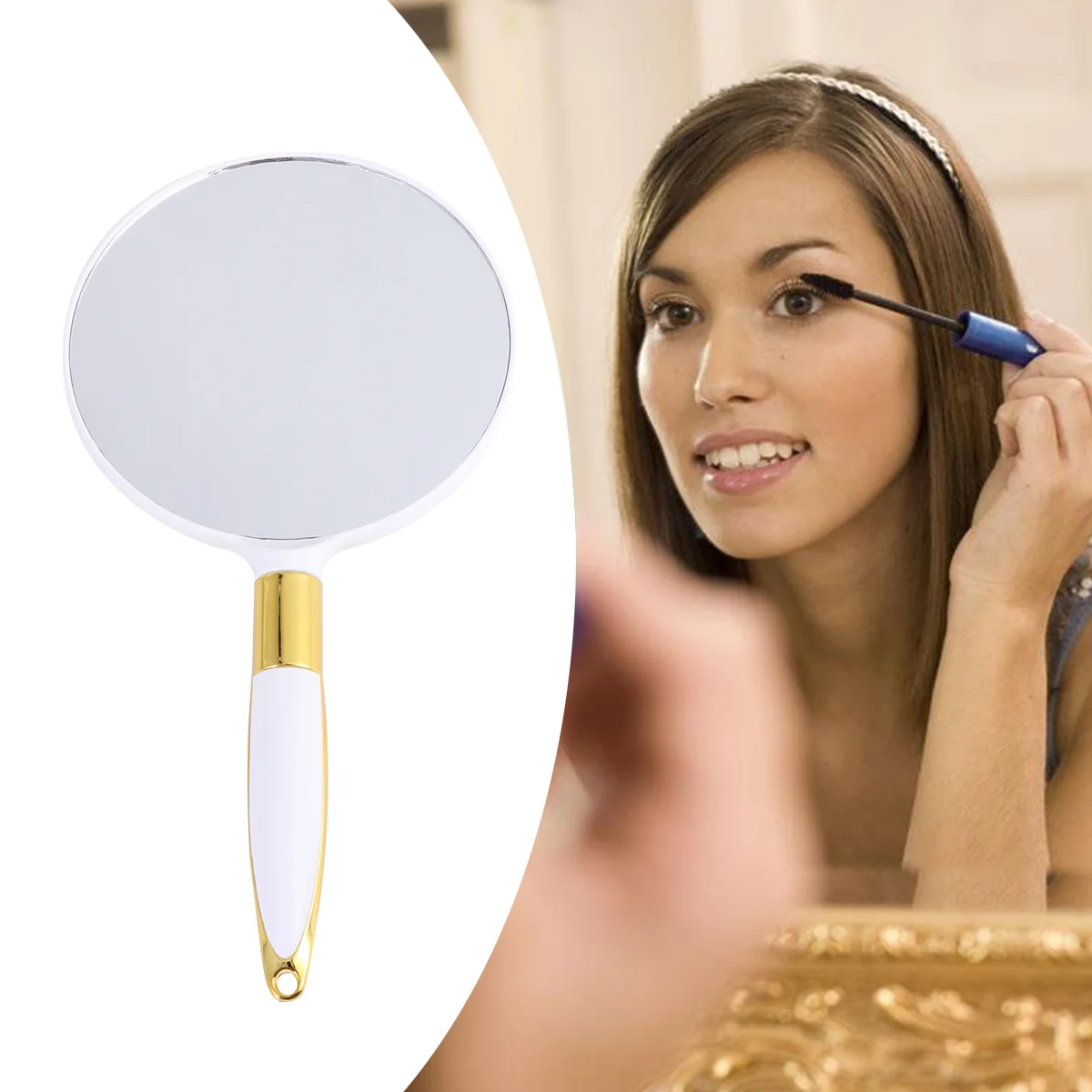 Vintage stijl make-upspiegel Handspiegel Draagbaar voor vrouwen Compact licht gebruik High Definition Shine Surface