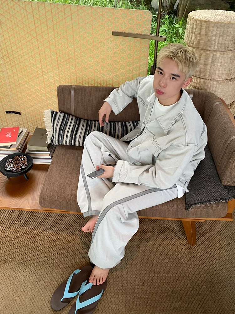 アメリカンレトロパッチワークナイフジーンズ、ゆったりとしたカジュアルなワイドレッグ、フロア丈のパンツ、男女兼用