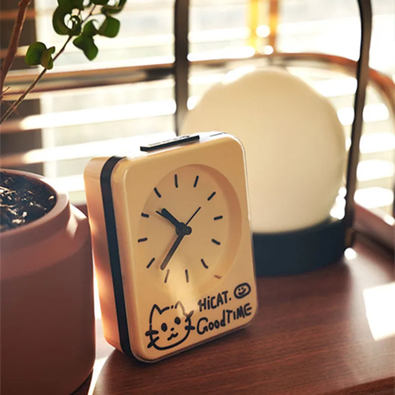 CuteLife Plastic Square Cat Desk Clock Nightlight Living Room Home Decor Table Clock Creative Gift Kids Bedroom Silent Clock