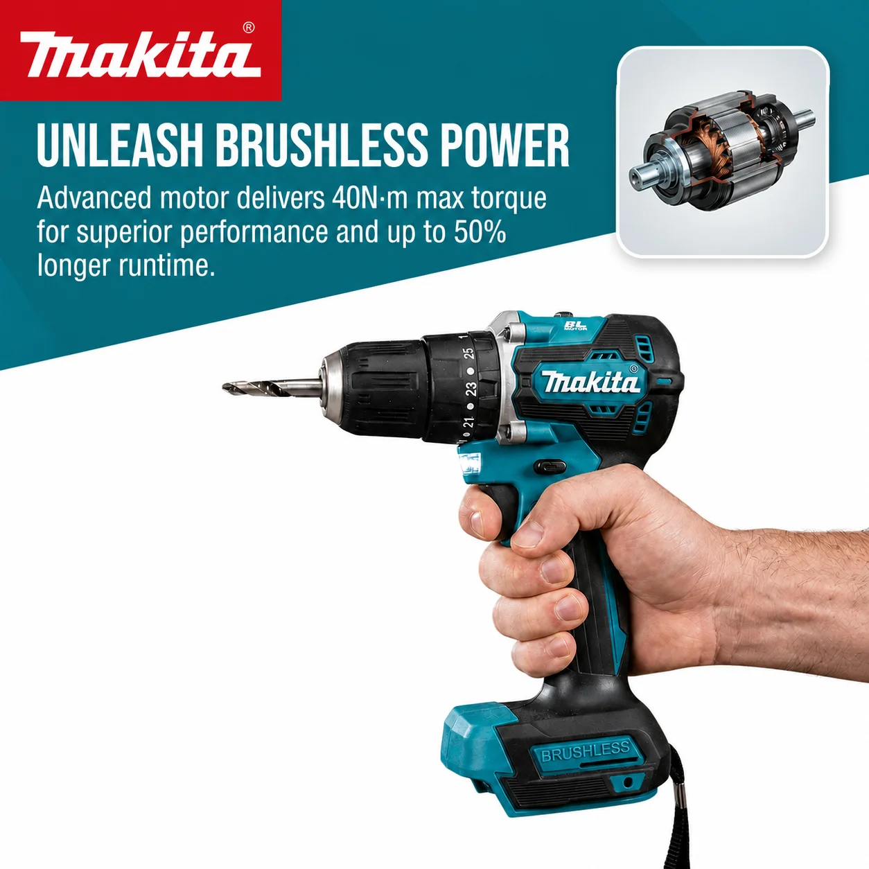 Makita DDF487 10mm Chuck 18V LXT Lithium-Ion 3 Functions Compact Brushless Cordless 3/8