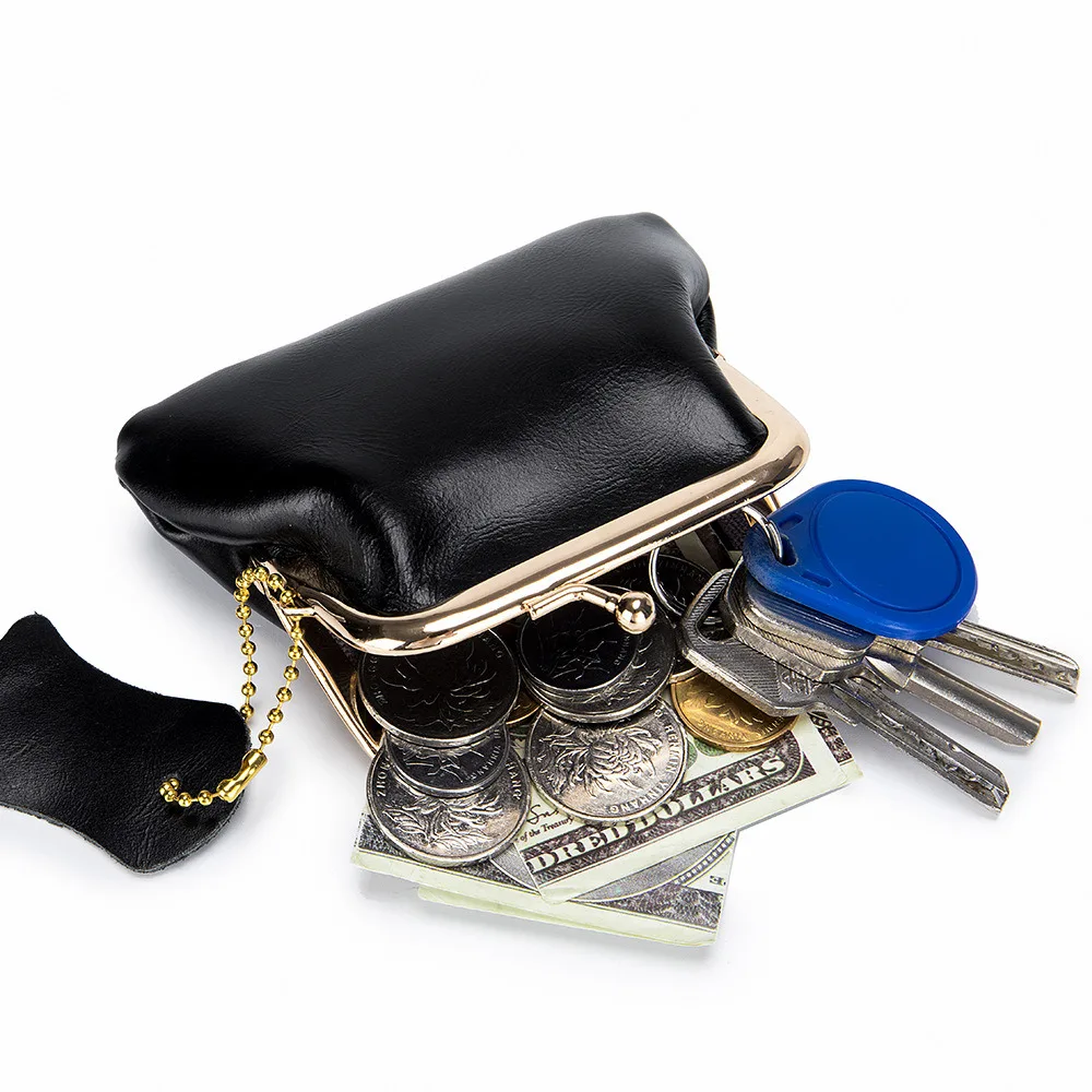Genuine Leather Clip Coin Wallet Clutch Mini Soft Cowhide Coin Purse Retro Key Earphone Storage Bag Pocket For Female Women.