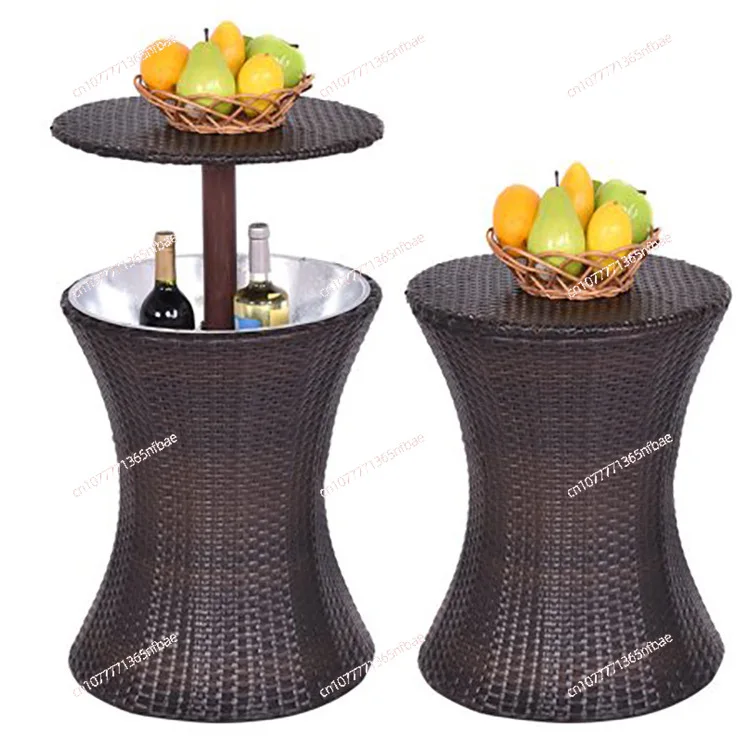 Outdoor Rattan Ice Bucket Table Bar Display Table Decorative Ice Table for Party & Wedding Height Adjustable