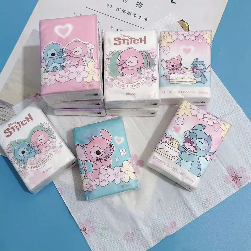 9 Packs Disney Stitch Handkerchief Paper Cute Girl Portable Toilet Paper Lilo & Stitch Cartoon Printed Disposable Small Package