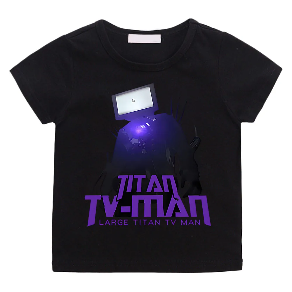 TITAN TV เสื้อยืดเสื้อแขนสั้นเด็กลายการ์ตูนสำหรับเด็กผู้ชายและเด็กผู้หญิง, เสื้อยืดลายการ์ตูนชุดเสื้อยืดคอกลมผ้าฝ้ายสำหรับเด็ก